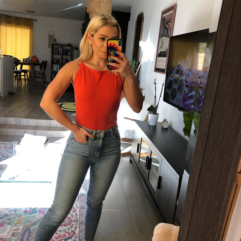 BP orangish red ribbed bodysuit